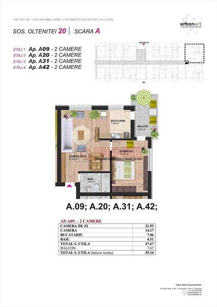 Oltenitei - 2 Camere - Open Space - Finalizat